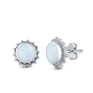 Round Stud Earrings Lab Created White Opal 925 Sterling Silver (11mm)